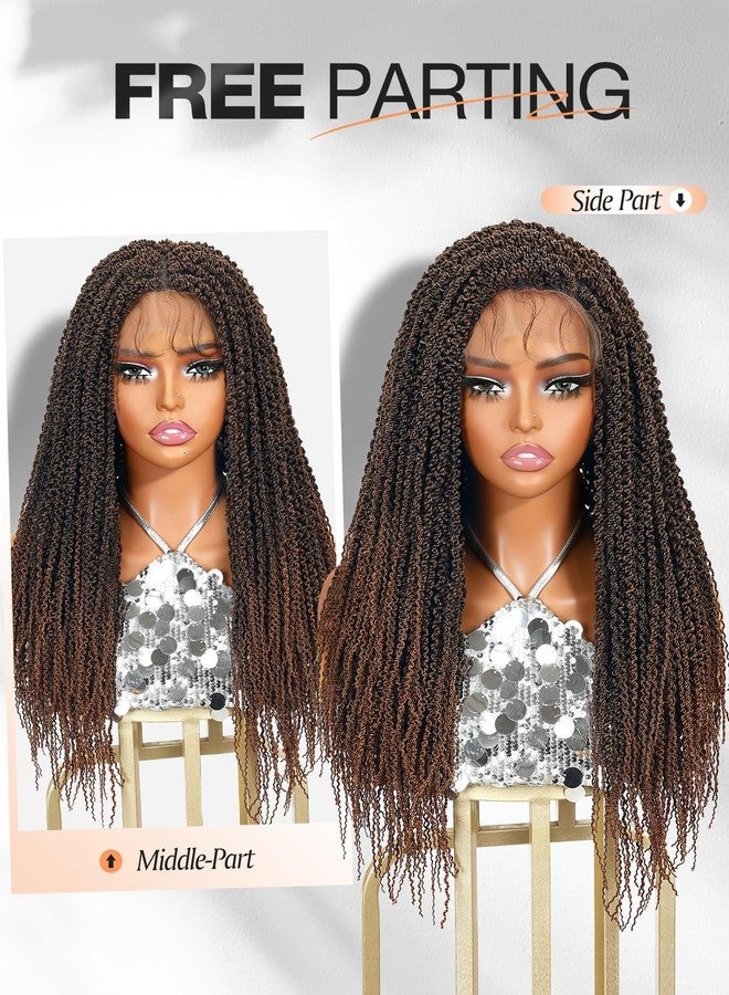 WIGER Ombre Brown Senegalese Twist Braided Wigs Full Double Lace Braided Wig Black Women Mini Twist Braid Curly Wig Spiral Coiled Braid Wigs Pre Plucked with Baby Hair - Image 2